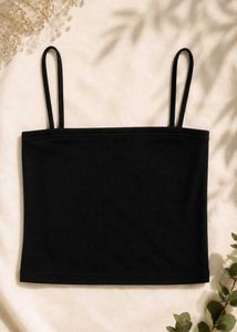 Ribbed Black Spaghetti Strap Crop Top