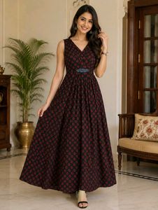 Elegant V-Neck Black & Red Polka Dot Maxi Dress