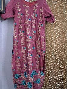 Embroidered Silk Suit with Salwaar &amp; Dupatta