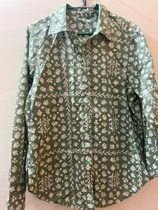 Olive Green Printed Womens Shirt
