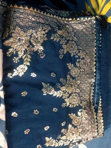 Elegant Dark Green & Gold Sari Blouse Size 44 Inch