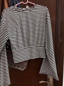 H&amp;M Striped Bell Sleeve Top