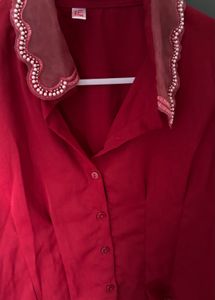 Red Embellished Collar Top