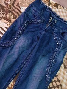 Stylish Embellished Blue Denim Jeans