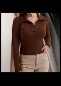 Classic Brown Long Sleeve Collared Top