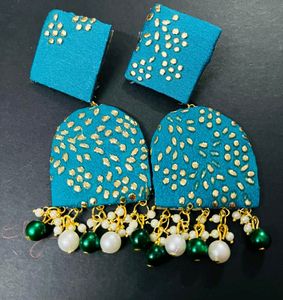 2 Pair Combo Fabric Fancy Long Size Earrings