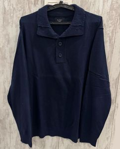 Men's Navy Blue Buttoned Oversized Pullover