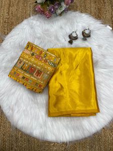 satin saree  designer embroidery heavy  blouse