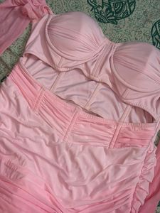 Chic Ruched Pink Midi Dress
