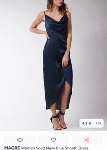 Elegant Navy Blue Satin Midi Dress