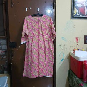Pink Floral Print Kurta with White Lace (2 kurti)