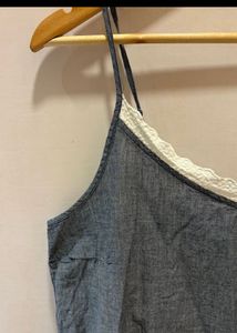 Denim Lace Trim Jumpsuit
