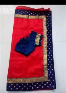 Elegant Red Saree with Navy Blue Border