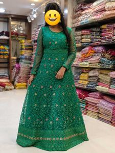 Emerald Green Embroidered Party Wear Gown