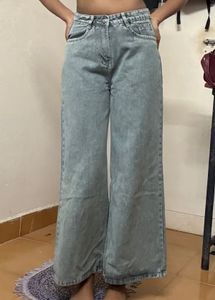 Washed Grey Wide Leg Jeans