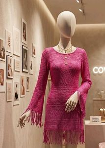 Fringed Knit Mini Dress