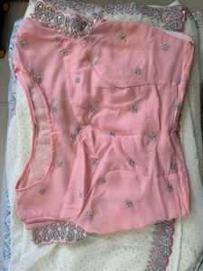 Elegant Pink &amp; Cream Embellished saree with blouse