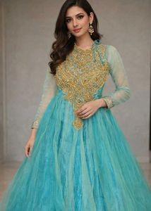 Stunning Teal &amp; Gold Embellished Gown
