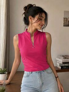 Sleeveless Zip-Up Pink Top