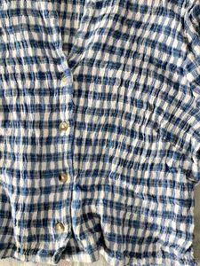 Blue Gingham Cropped Shirt