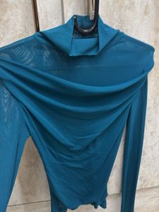 Savana Teal Turtleneck Mesh Top