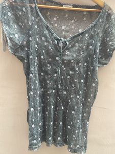 Sheer Floral Print V-Neck Top