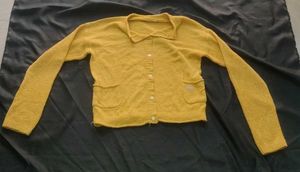 Yellow Knit Cardigan with Pockets