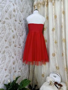 Stunning Red Strapless Ethnic Gown