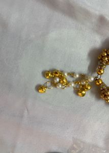 Elegant Gold Beaded Bracelet with Pearl Dangles