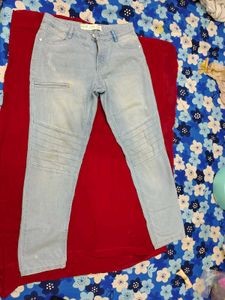 Light Wash Moto Jeans