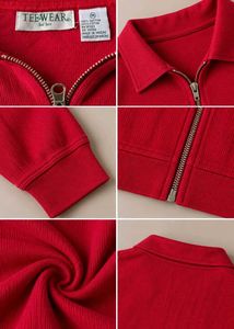 RED COLLARED ZIP-UP JACKET