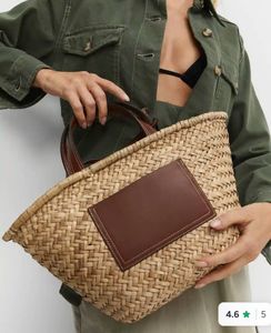Straw Tote Bag with Leather Accents