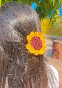 Crochet Sunflower Hair Clip