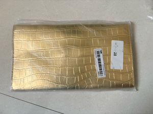 Gold Croc Embossed Clutch Bag