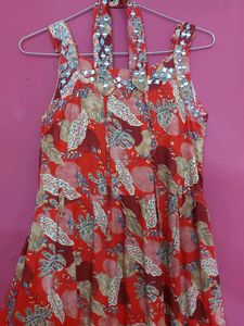 Boho Red Floral Print Dress