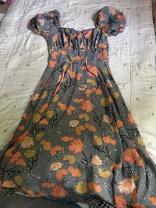 Cute Floral Print Puff Sleeve Dress