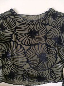 Sheer Mesh Print Long Sleeve Top