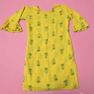 Yellow Kurta with Green Floral Print