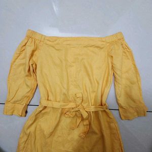 Yellow Off-Shoulder Dress With Pockets 💛
