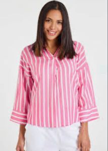Chic Pink &amp; White Striped Button-Up Top