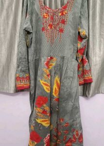 Beautiful naira cut Grey Kurta with Floral Print