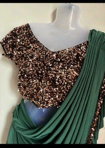 Emerald Green Sequin Trim Drape Dress
