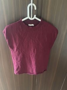 Maroon Sleeveless Mock Neck Knit Top