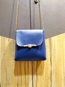 Chic Blue Embossed Shoulder Bag