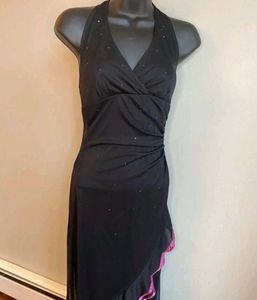 Y2k Halter, Black and Pink Ruffle V-Neck Dress