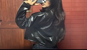 Black Cropped Faux Leather Jacket