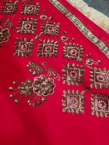 Stunning Red Embroidered Saree
