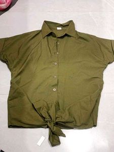 Olive Green Button-Up Tunic Top