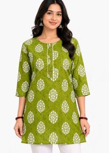 Green Kurta with White Print