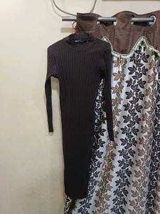 Elegant Brown Ribbed Bodycon Dress